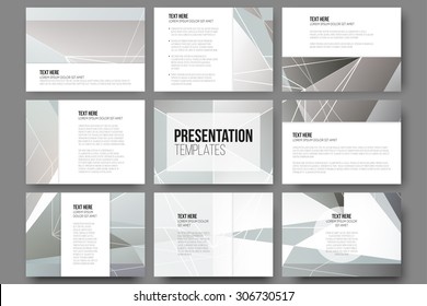 Set of 9 templates for presentation slides. Minimalistic geometric blurred vector backgrounds.