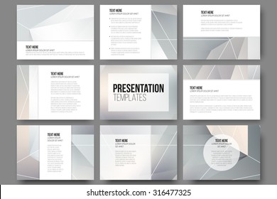 Set of 9 templates for presentation slides. Minimalistic geometric blurred vector backgrounds.