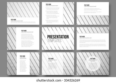 Set of 9 templates for presentation slides. Abstract gray backgrounds. Triangle design vectors.