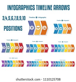 Set 9 templates, Timeline arrows Infographics business conceptual cyclic processes  3, 4, 5, 6, 7, 8, 9, 10 positions possible to use for work flow, banner, diagram, web design, time line, text area