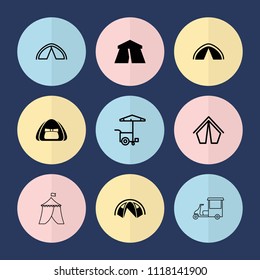 Set of 9 tent filled and outline icons such as tent
