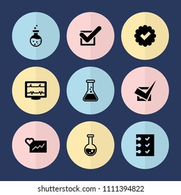 Set of 9 test filled icons such as heartbeat, checklist, tick, cardiogram