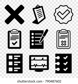 Set of 9 test filled and outline icons such as clipboard, heartbeat, checklist, cross, tick