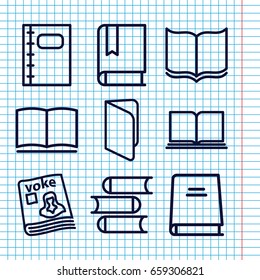 Set of 9 textbook outline icons such as book, magazine