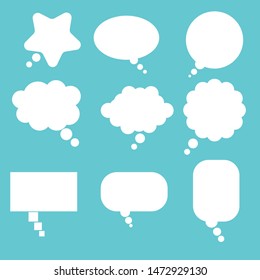 set of 9 thinking style comic Speech bubble / manga speak balloon on pastel blue background