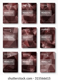 Set of 9 title pages of brochures. Abstract background of dark mosaic triangular