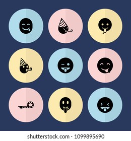 Set of 9 tongue filled icons such as emoji showing tongue, party emot