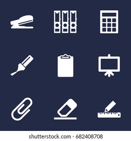 Set Of 9 Tools Icons Set.Collection Of Clip, Calculate, Rubber And Other Elements.