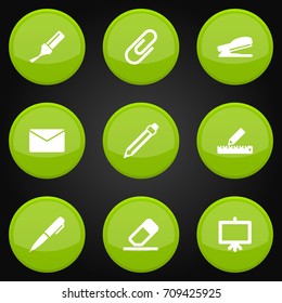 Set Of 9 Tools Icons Set.Collection Of Rubber, Ink, Pencil And Other Elements.