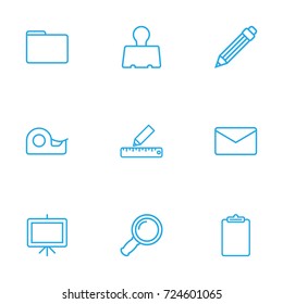 Set Of 9 Tools Outline Icons Set.Collection Of Clipboard, Mail, Pencil And Other Elements.