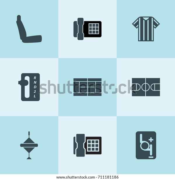 Set of 9 top filled icons such as auto\
transmission, robot transmission, chair, desk phone, spinning top,\
t shirt, tennis court
