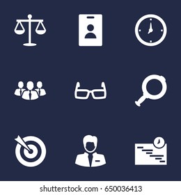 Set Of 9 Trade Icons Set.Collection Of Goal, Worker, Id Card And Other Elements.