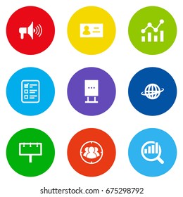 Set Of 9 Trade Icons Set.Collection Of Group, Bullhorn, Market And Other Elements.