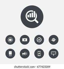 Set Of 9 Trade Icons Set.Collection Of World, Placard, Like And Other Elements.
