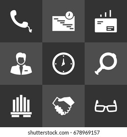 Set Of 9 Trade Icons Set.Collection Of Worker, Telephone, Spectacles And Other Elements.