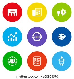 Set Of 9 Trade Icons Set.Collection Of Man With Banner, Journal, World And Other Elements.
