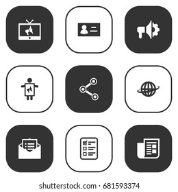 Set Of 9 Trade Icons Set.Collection Of Share, World, Customer Summary And Other Elements.