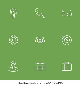 Set Of 9 Trade Outline Icons Set.Collection Of Suit, Businessman, Target And Other Elements.