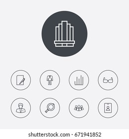 Set Of 9 Trade Outline Icons Set.Collection Of Businessman, Glasses, Chart And Other Elements.