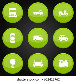 Set Of 9 Traffic Icons Set.Collection Of Truck, Airship, Wagon And Other Elements.