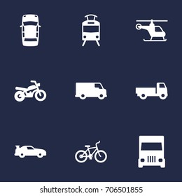 Set Of 9 Traffic Icons Set.Collection Of Motorbike, Caravan, Bicycle And Other Elements.