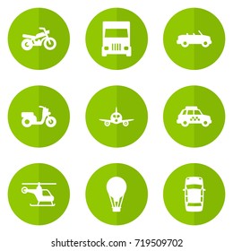 Set Of 9 Traffic Icons Set.Collection Of Motorbike, Aircraft, Coupe And Other Elements.