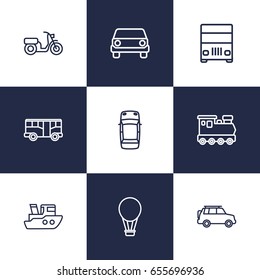 Set Of 9 Traffic Outline Icons Set.Collection Of Moped, Ship, Top And Other Elements.