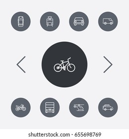 Set Of 9 Traffic Outline Icons Set.Collection Of Lorry, Van, Top And Other Elements.