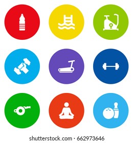 Set Of 9 Training Icons Set.Collection Of Blower, Kegling, Treadmill And Other Elements.