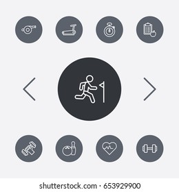 Set Of 9 Training Outline Icons Set.Collection Of Dumbbell, Diet, Running Track And Other Elements.
