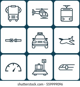 Set Of 9 Transport Icons. Includes Transport, Flight Vehicle, Car Vehicle And Other Symbols. Beautiful Design Elements.