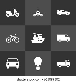 Set Of 9 Transport Icons Set.Collection Of Caravan, Cabriolet, Lorry And Other Elements.