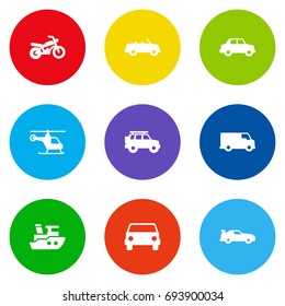 Set Of 9 Transport Icons Set.Collection Of Coupe, Motorbike, Side View And Other Elements.