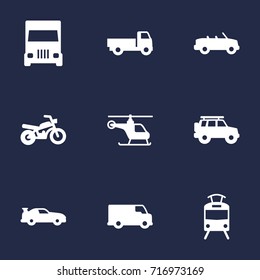 Set Of 9 Transport Icons Set.Collection Of Copter, Lorry, Motorbike And Other Elements.