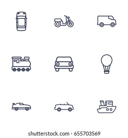 Set Of 9 Transport Outline Icons Set.Collection Of Coupe, Train, Van and Other Elements.