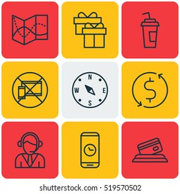 Set Of 9 Transportation Icons. Can Be Used For Web, Mobile, UI And Infographic Design. Includes Elements Such As Cup, Payment, Road And More.