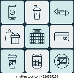 Set Of 9 Transportation Icons. Can Be Used For Web, Mobile, UI And Infographic Design. Includes Elements Such As Crossroad, Time, Takeaway And More.