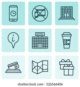 Set Of 9 Transportation Icons. Can Be Used For Web, Mobile, UI And Infographic Design. Includes Elements Such As Construction, Road, Time And More.