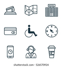 Set Of 9 Transportation Icons. Can Be Used For Web, Mobile, UI And Infographic Design. Includes Elements Such As Payment, Mobile, Phone And More.