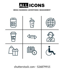 Set Of 9 Transportation Icons. Can Be Used For Web, Mobile, UI And Infographic Design. Includes Elements Such As Crossroad, Globe, Direction And More.