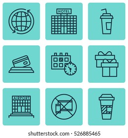 Set Of 9 Transportation Icons. Can Be Used For Web, Mobile, UI And Infographic Design. Includes Elements Such As Payment, Construction, Globe And More.