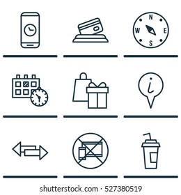 Set Of 9 Transportation Icons. Can Be Used For Web, Mobile, UI And Infographic Design. Includes Elements Such As Direction, Holiday, Device And More.