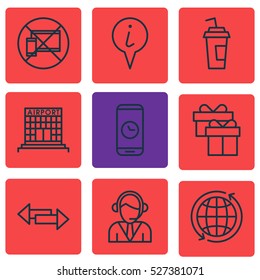Set Of 9 Transportation Icons. Can Be Used For Web, Mobile, UI And Infographic Design. Includes Elements Such As Construction, Map, Phone And More.