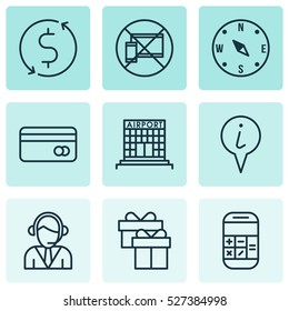 Set Of 9 Transportation Icons. Can Be Used For Web, Mobile, UI And Infographic Design. Includes Elements Such As Box, Device, Gift And More.