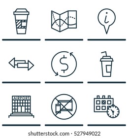 Set Of 9 Transportation Icons. Can Be Used For Web, Mobile, UI And Infographic Design. Includes Elements Such As Crossroad, Appointment, Forbidden Mobile And More.