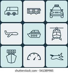 Set Of 9 Transportation Icons. Includes Air Transport, Vehicle, Car Vehicle And Other Symbols. Beautiful Design Elements.