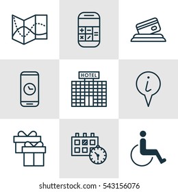 Set Of 9 Transportation Icons. Includes Credit Card, Present, Appointment And Other Symbols. Beautiful Design Elements.