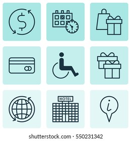 Set Of 9 Transportation Icons. Includes Present, Accessibility, Appointment And Other Symbols. Beautiful Design Elements.