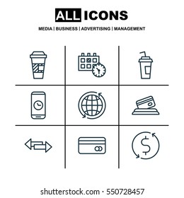 Set Of 9 Transportation Icons. Includes Crossroad, Call Duration, Credit Card And Other Symbols. Beautiful Design Elements.