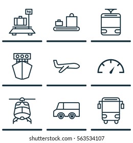 Set Of 9 Transportation Icons. Includes Chopper, Streetcar, College Transport And Other Symbols. Beautiful Design Elements.
